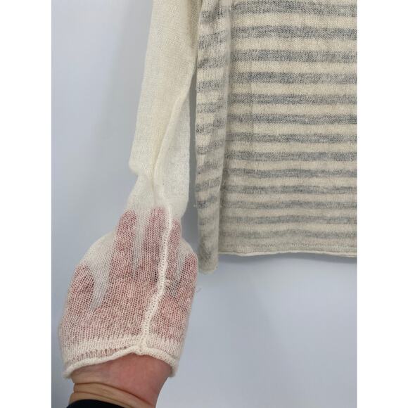 Moth Cowl Neck Pullover Gray Stripe Sheer Sleeve Sweater Size Medium - Picture 2 of 10